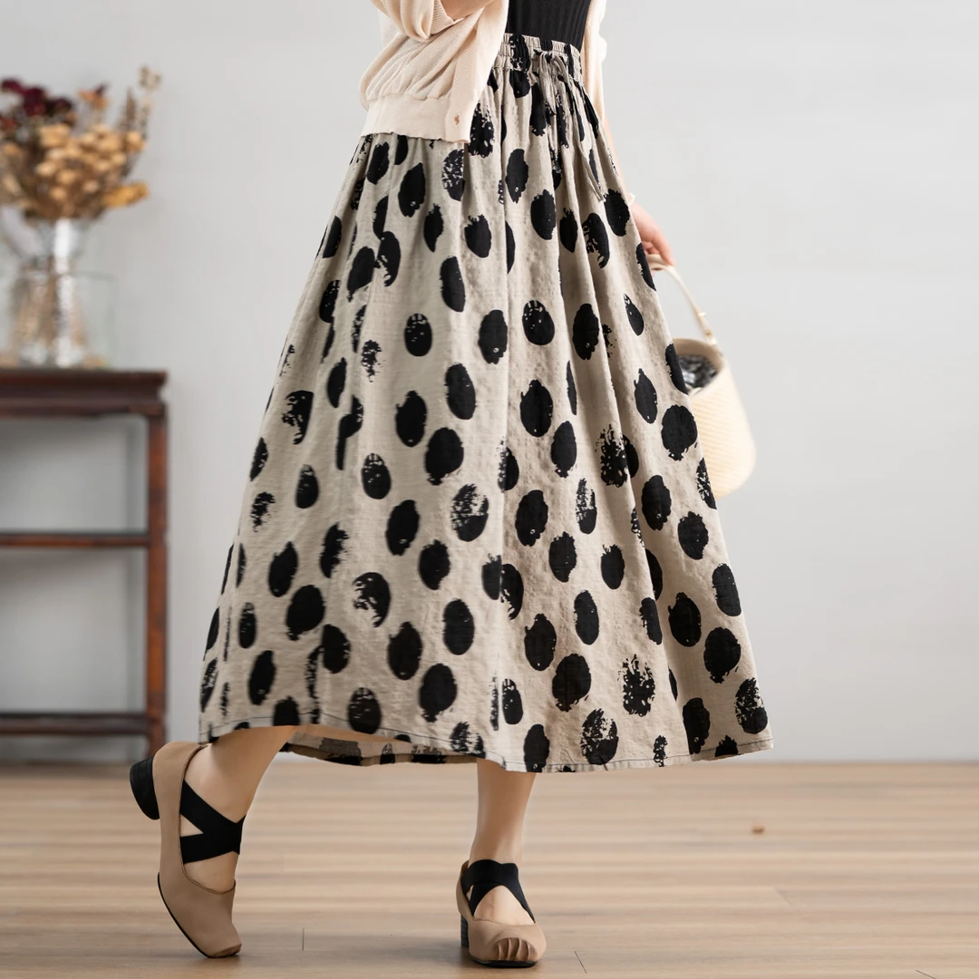 【本利来】文艺简约大波点半身裙女夏季新款透气显高显瘦裙子6123