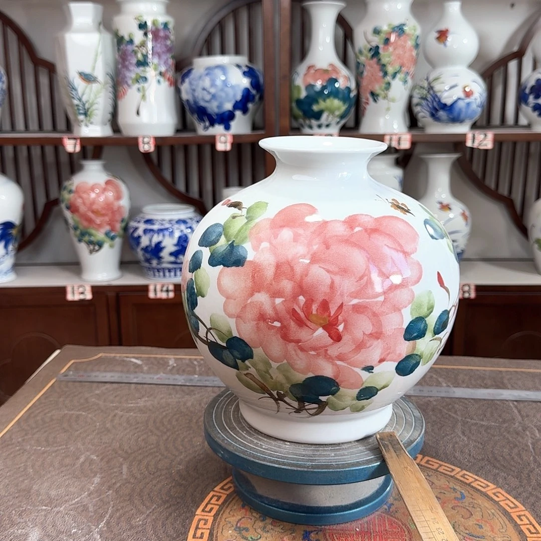 摆件景德镇陶瓷石红牡花