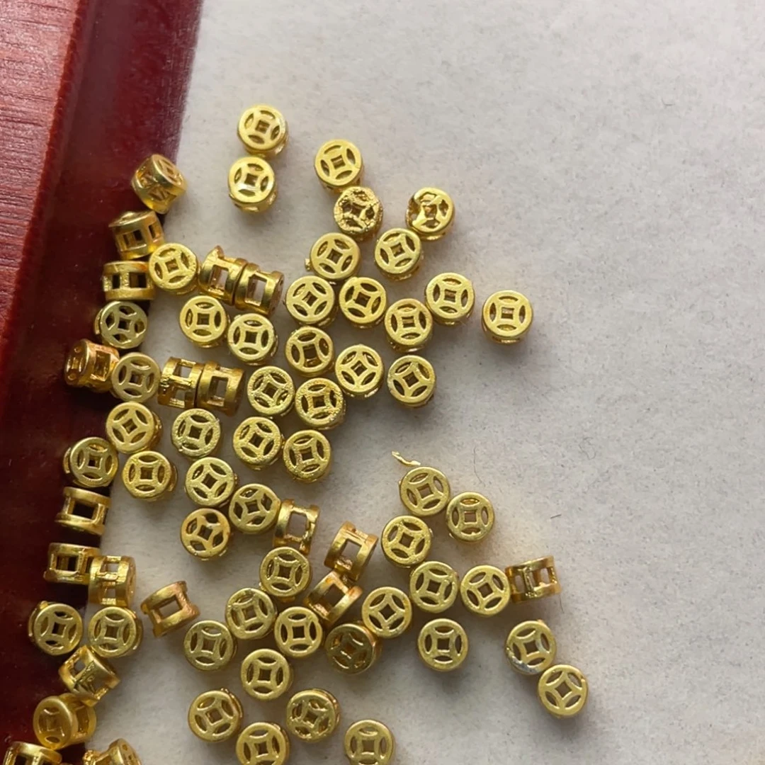 3mm高保色沙金镂空小钱币手工编绳配珠100粒
