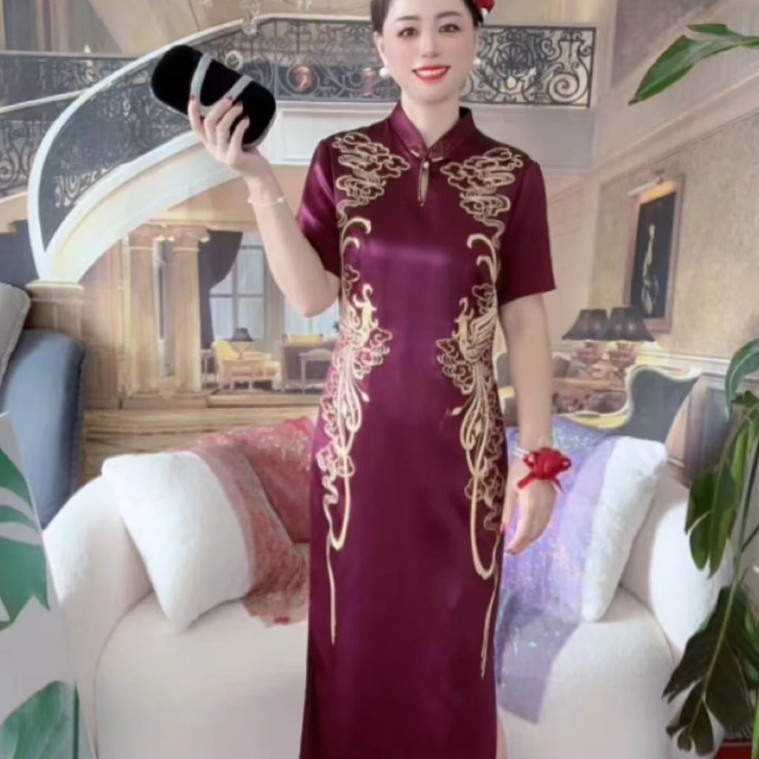 喜婆婆喜妈妈秋季醋酸刺绣礼服旗袍