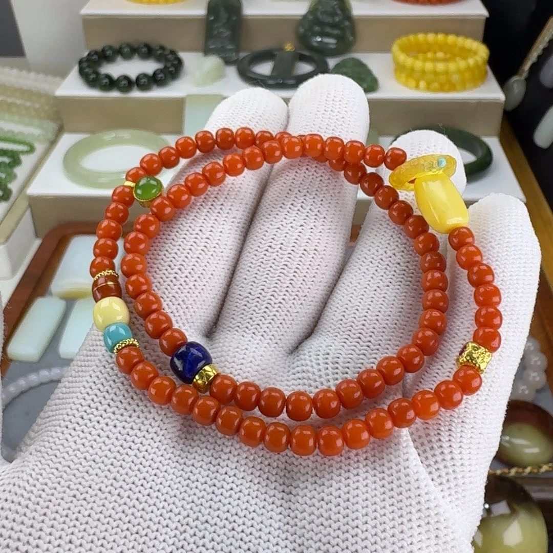 南红玛瑙未镶嵌手链天然南红双圈手链