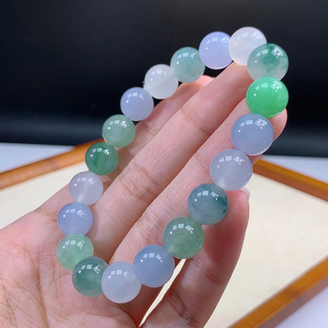 嘉运翡翠7.16-15缅甸天然翡翠A货多宝手串卡10mm19颗粒