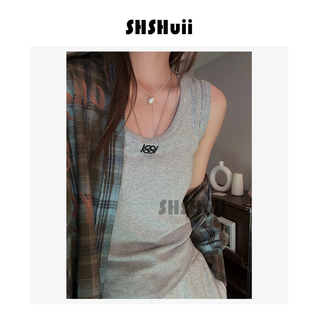 SSHuii【觅晨】U领子刺绣显瘦无袖打底背心/QWER