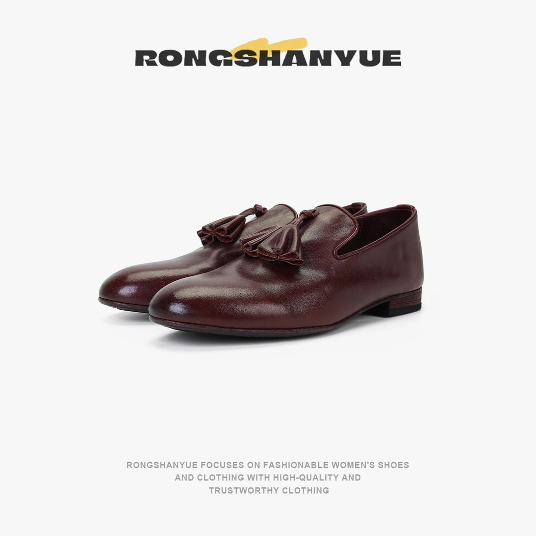 Rongshanyue绯色权杖英伦风复古一脚蹬皮鞋透气圆头乐福鞋B1262