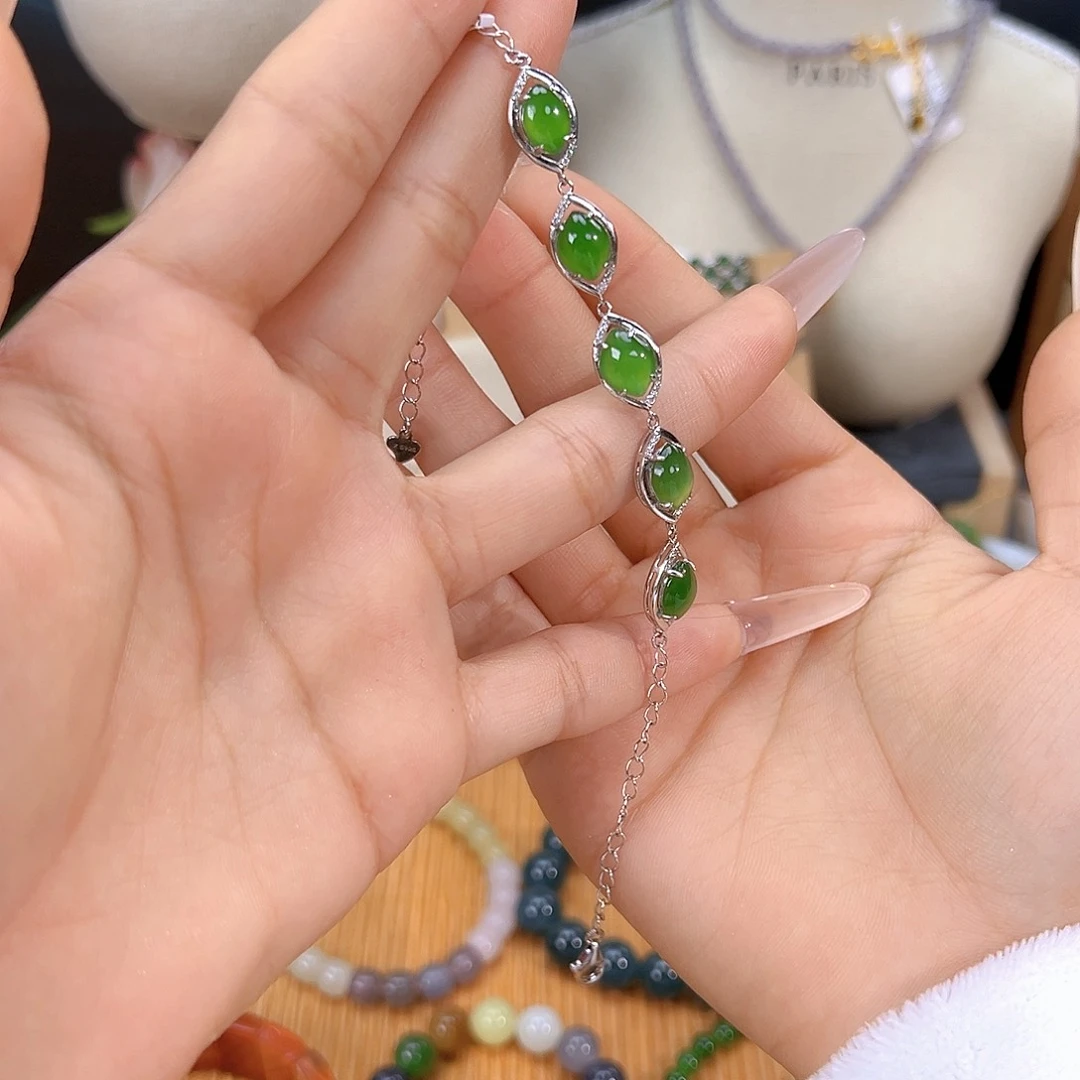 和田玉银S925镶嵌手链sj