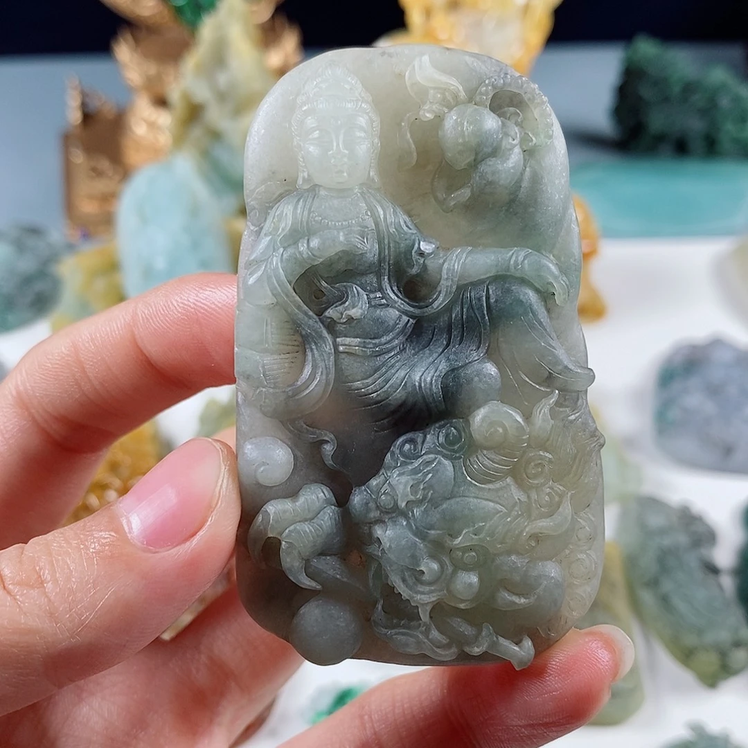 定制翡翠未镶嵌天然a货翡翠冰乌鸡文殊