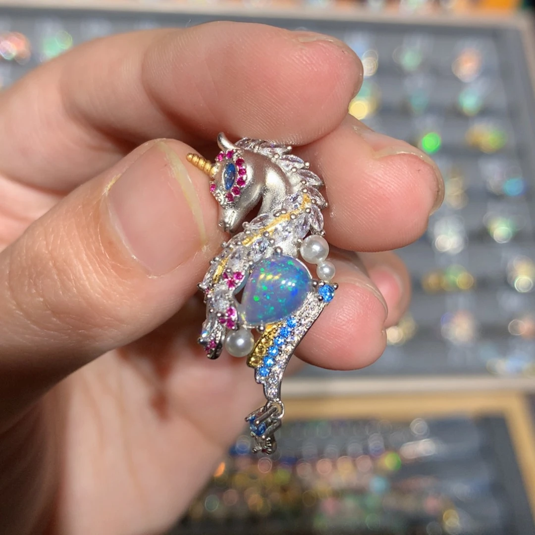 银S925镶嵌欧泊欧泊吊坠y