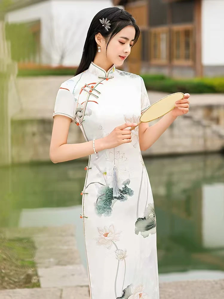 【荷塘月色】中国风旗袍气质修身显瘦优雅中长款时尚旗袍A2