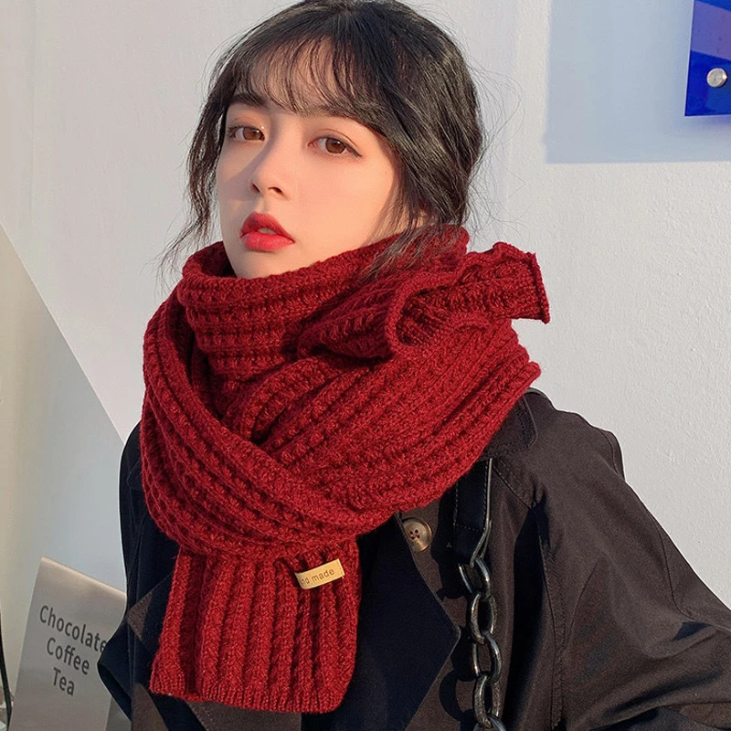 百搭韩版针织毛线红色围巾女2024新款冬季高级感新年礼物情侣围脖