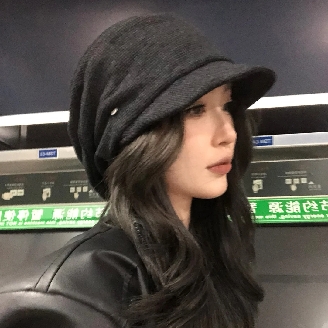 【猫仔kitten】复古堆堆帽女保暖防寒棉麻秋冬遮脸显脸小针织帽子