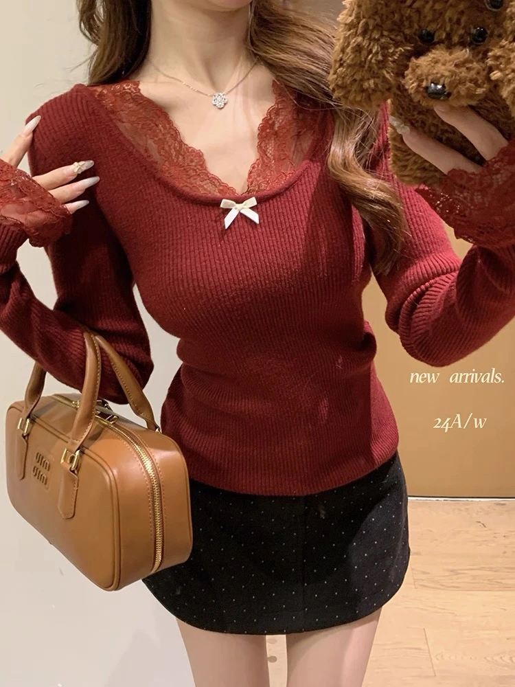 【粉丝专属】长袖女士早秋修身方领毛衣修身型毛针织衫拼接女保暖sj