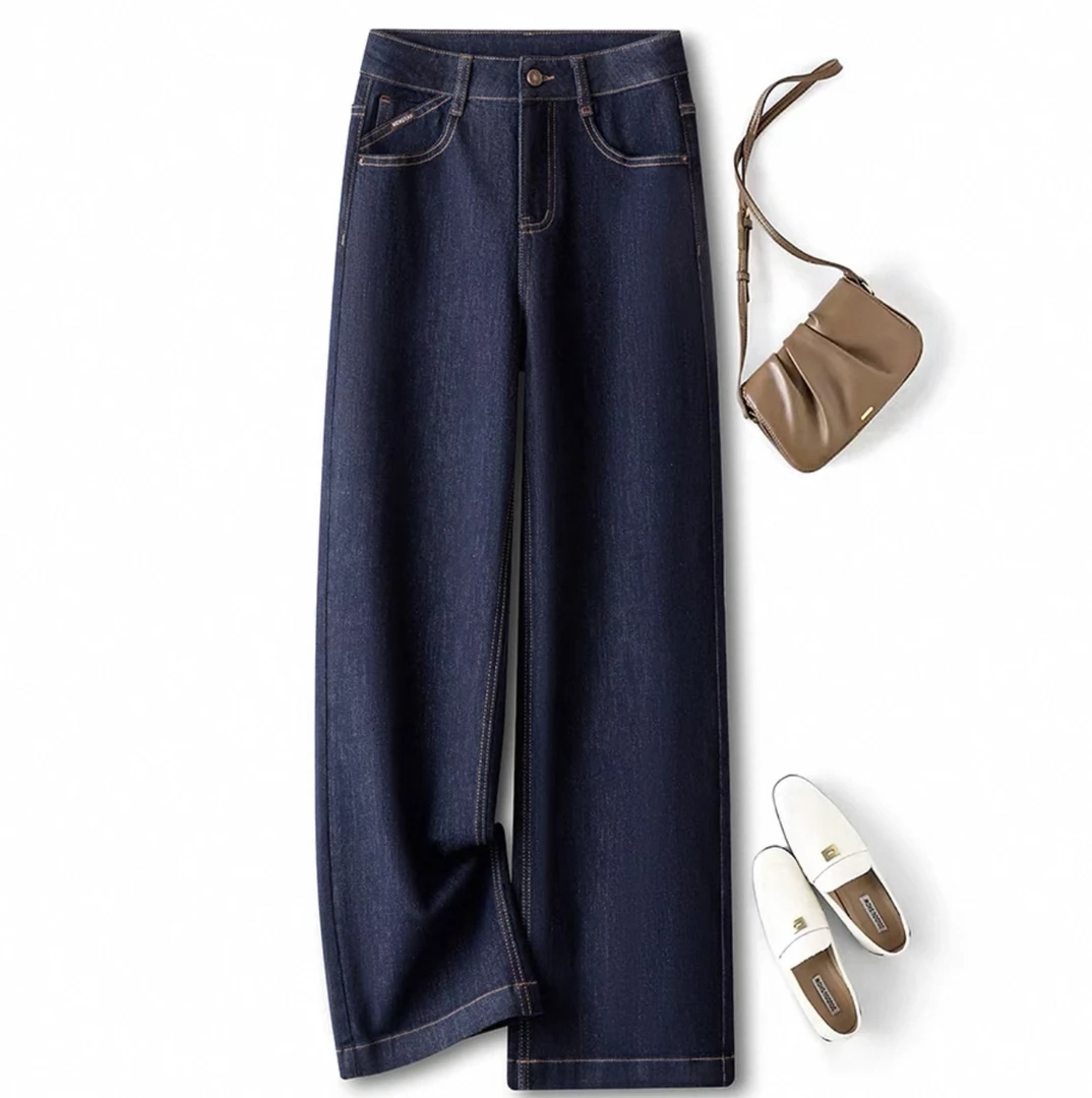 高腰显瘦阔腿牛仔裤女春秋复古直筒拖地长裤