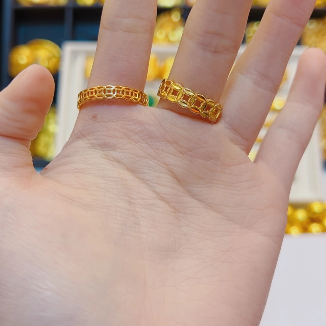 @***头合金合金闭口铜钱戒指➕碎冰冰铜钱开口戒指