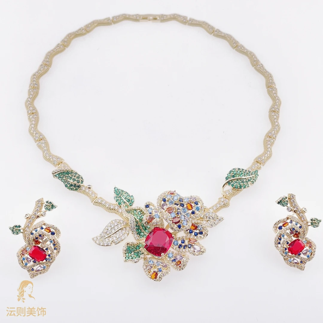 铜合金锆石项链 H618《心欢》新国风蝴蝶花新款项圈