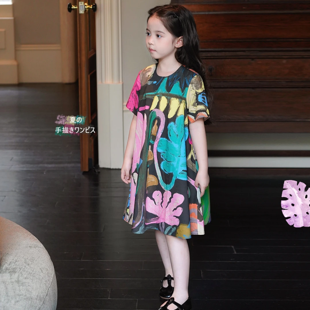 AnnieGirl夏季新款女童印花连衣裙短袖气质洋气儿童裙子2026