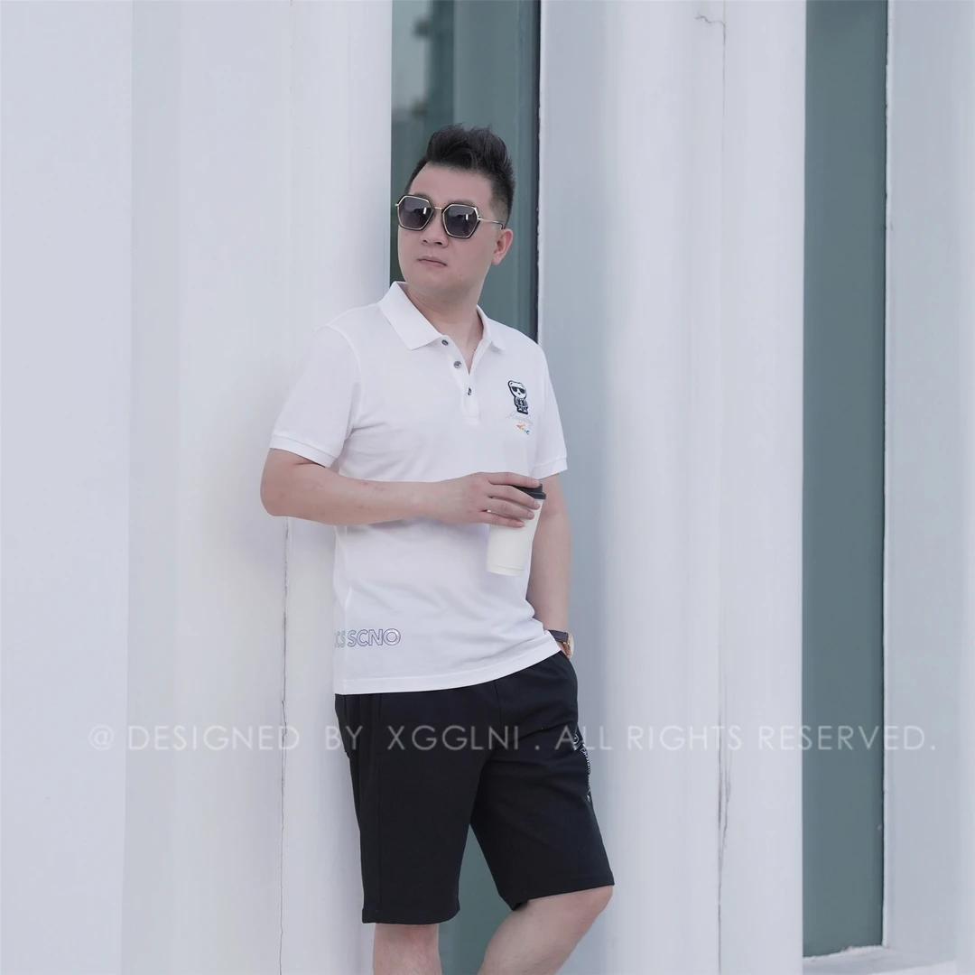 夏季款MOCSS小熊下方彩刺绣男士品质高端轻奢洋气短袖男装POLO衫