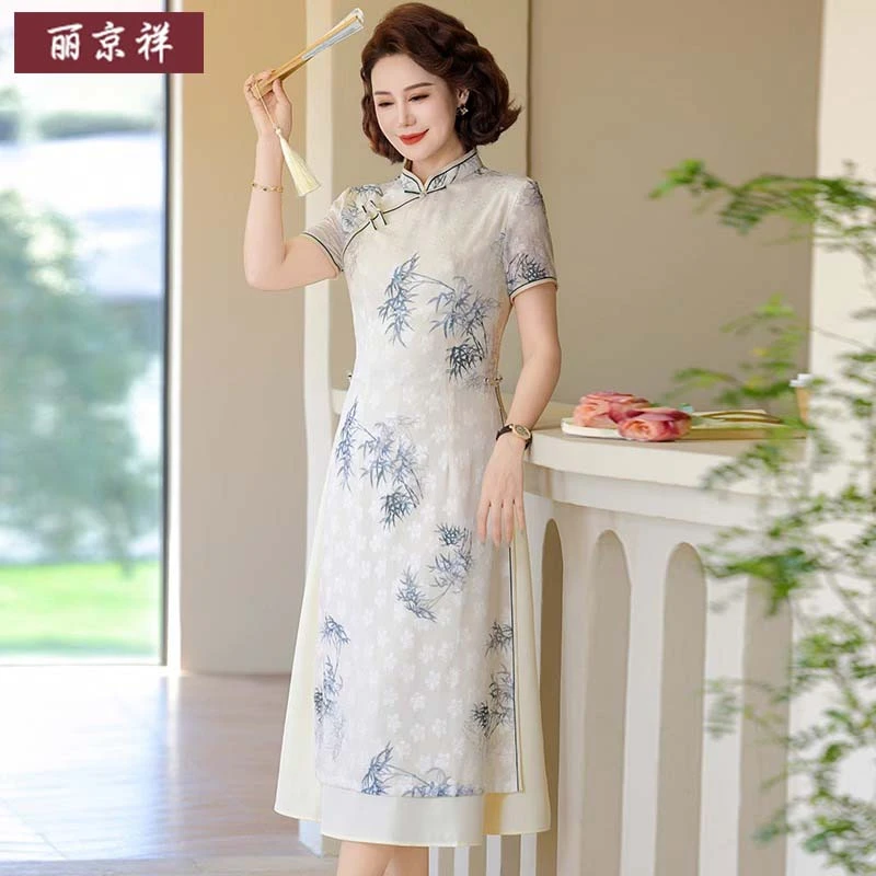 年轻妈妈夏装连衣裙国风改良旗袍2025新款中老年夏季新中式裙子女