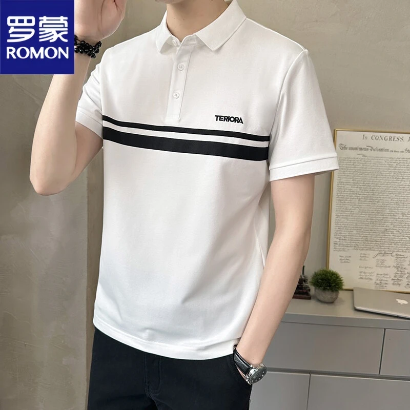 罗蒙夏季男士翻领短袖t恤2025新款高级感polo衫青年休闲冰丝体恤