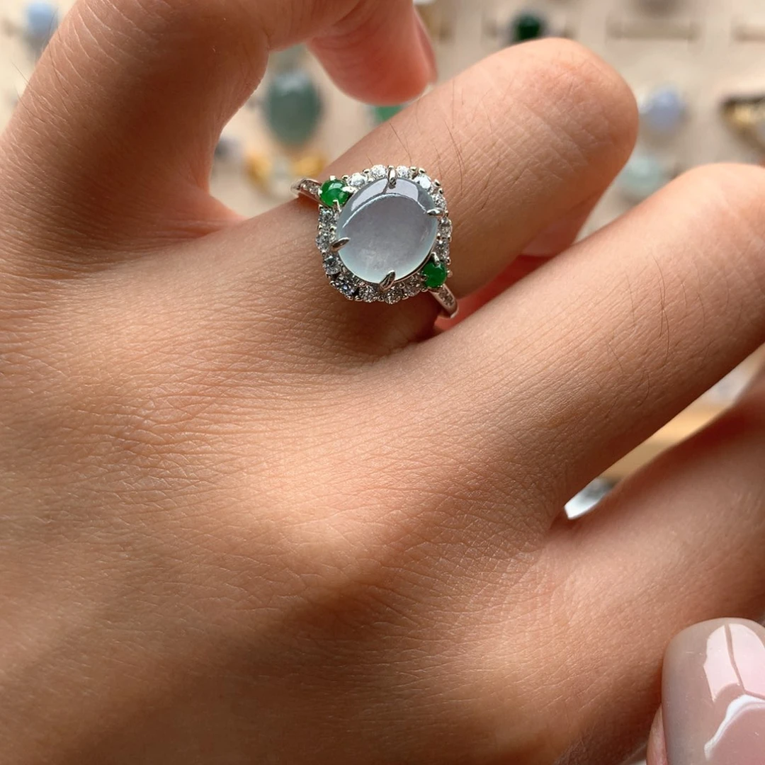 翡翠银S925镶嵌颈饰戒指