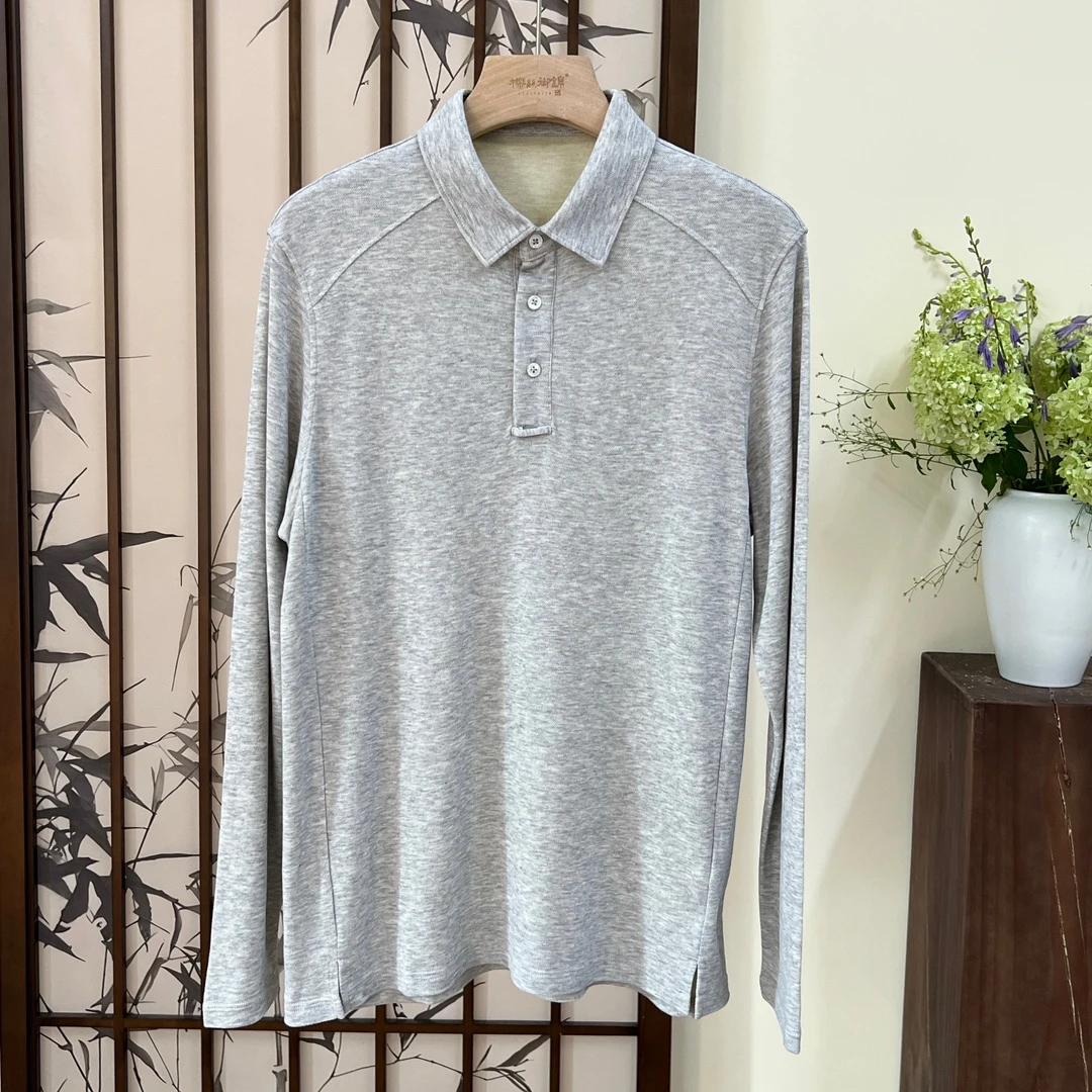 櫟丝御锦柞蚕丝春秋男时尚士常规长袖POLO衫百搭男款上衣 50434