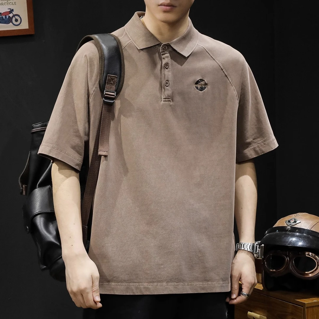 潮龛美式复古polo衫男短袖t恤男士夏季宽松潮牌2025新款男款体恤