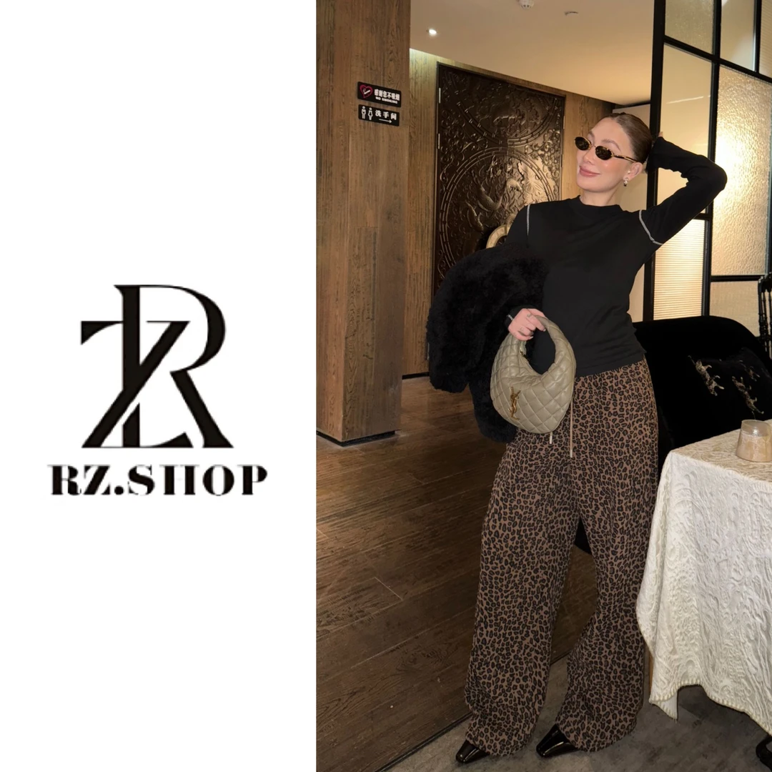RZ定制款深色豹纹直筒裤