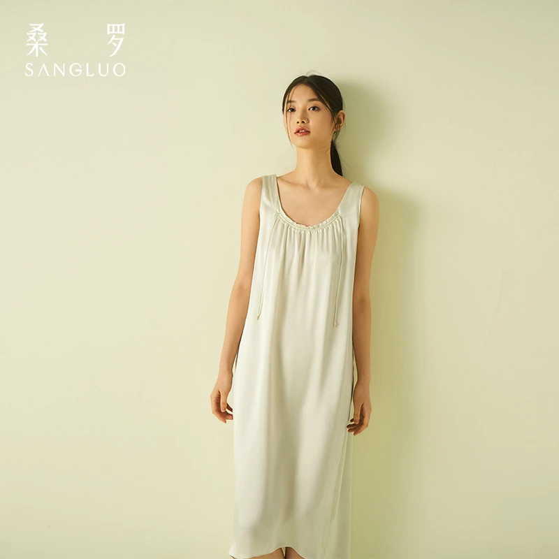 25年夏季新品』桑罗无袖真桑蚕丝吊带裙宽松舒适可外穿03A23276