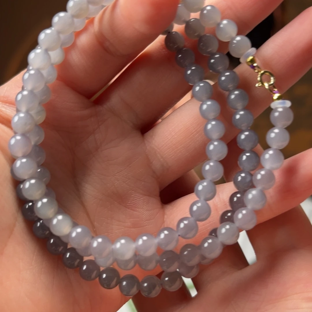 和田玉银S925镶嵌颈饰冰烟紫6mm280