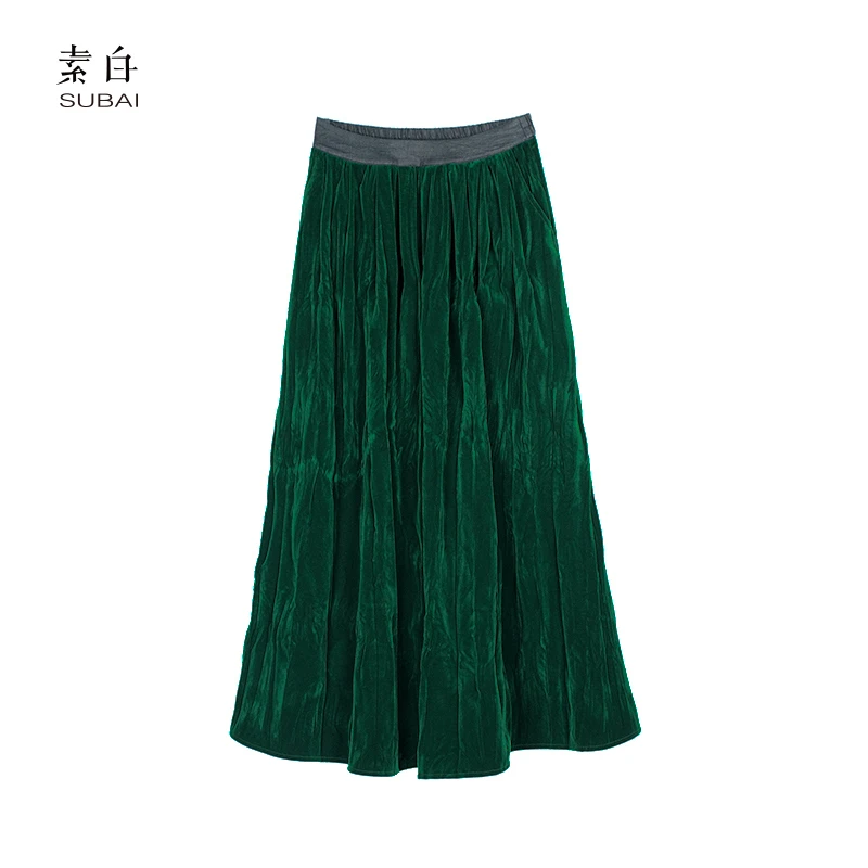 素白【后花园】丝绒褶皱肌理半裙SB2411BQ00683