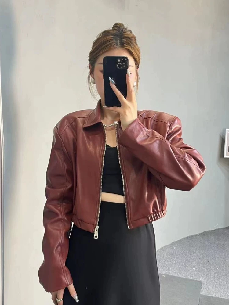 新款韩版复古拉链皮衣女超火时尚百搭轻奢高级感休闲外套