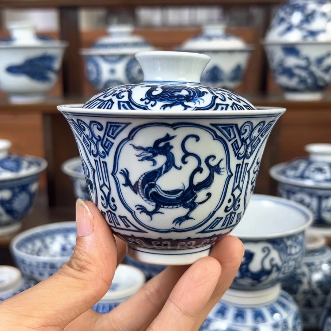 微微瑕七折四大神兽盖碗