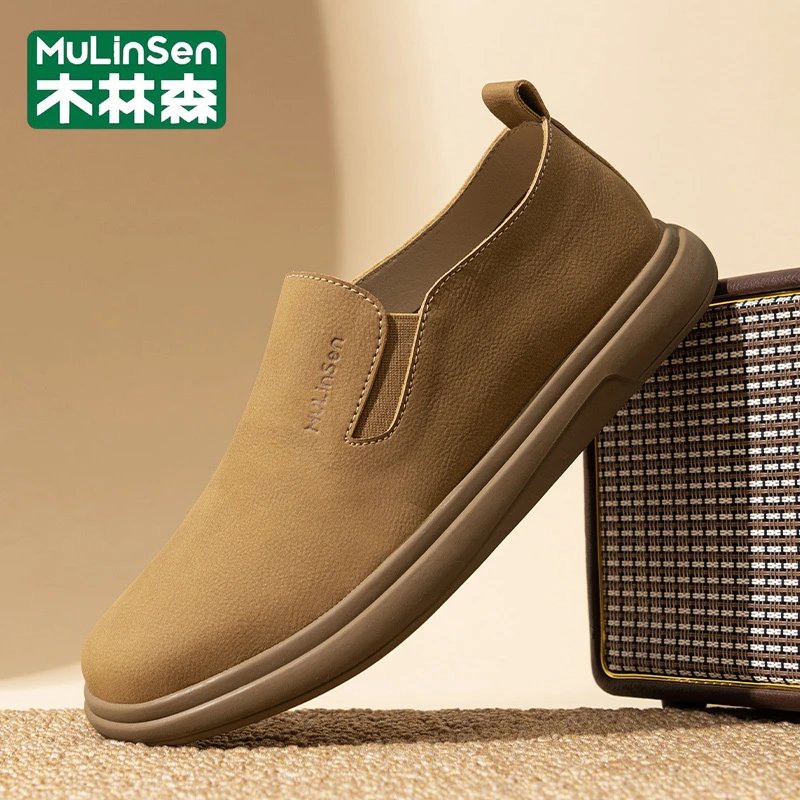 木林森男鞋2025新款秋季休闲皮鞋男软底防滑一脚蹬潮流百搭豆豆鞋