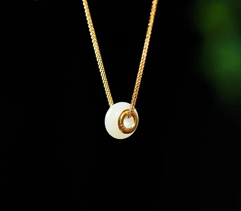 足金镶嵌和田玉路路通配件不带链子