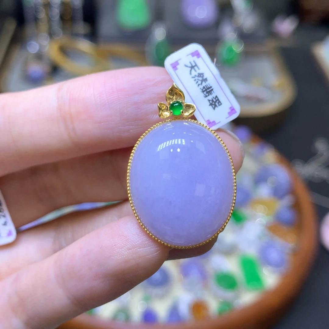 翡翠18K金镶嵌颈饰翡翠吊坠项链