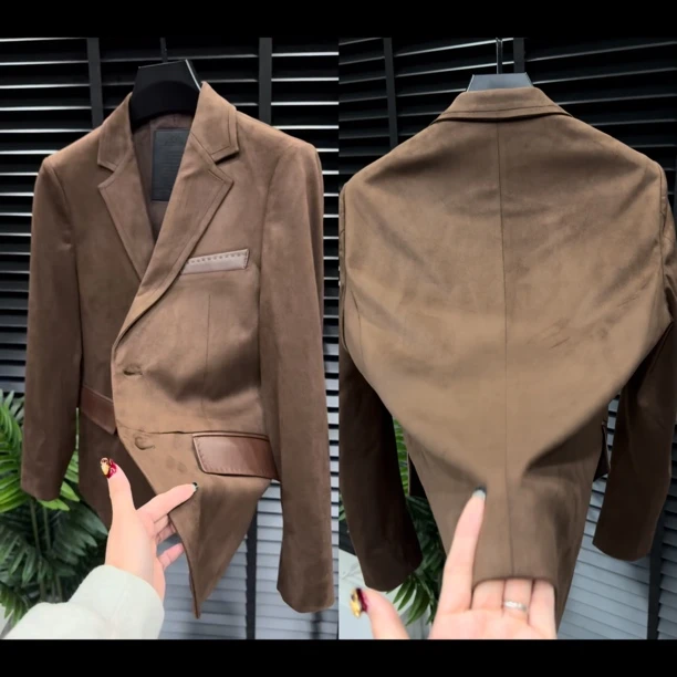 春季轻奢男士鹿皮绒修身西服5809