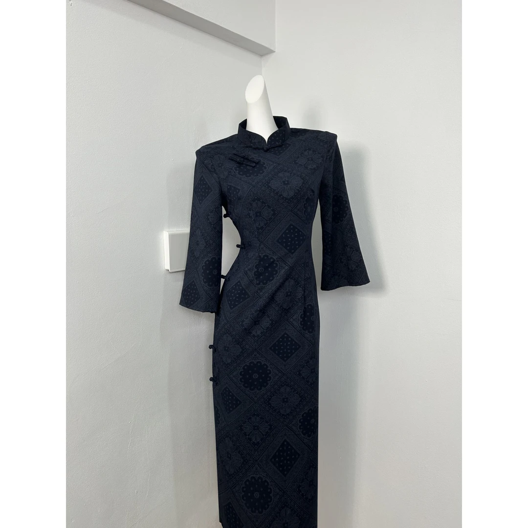 【宝相花】藏蓝复古新中式长袖旗袍2025秋季新款日常可穿改良年轻款