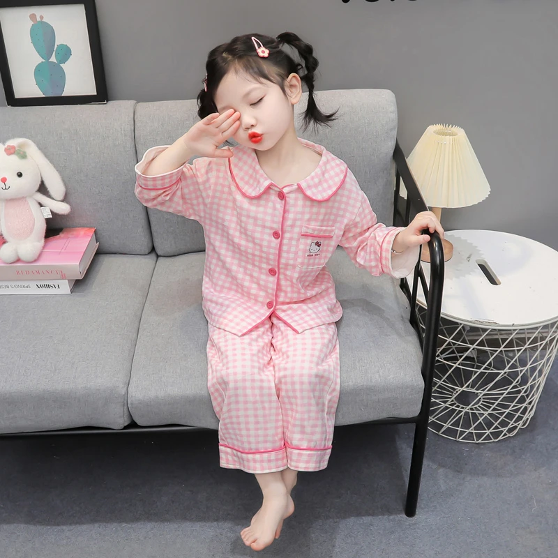 女宝宝春秋季睡衣套装女童防着凉春款全棉开衫中小童家居服两件套