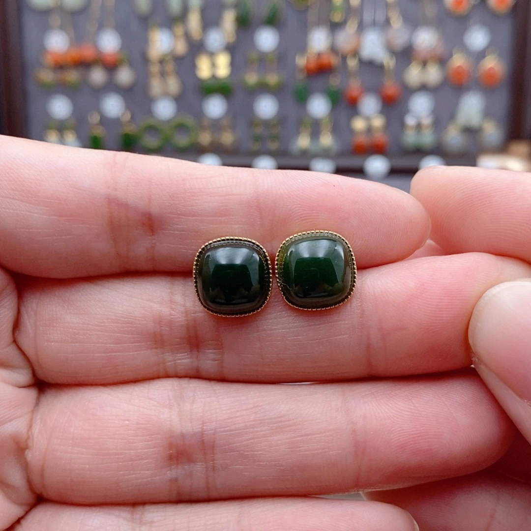 银S925镶嵌和田玉耳饰