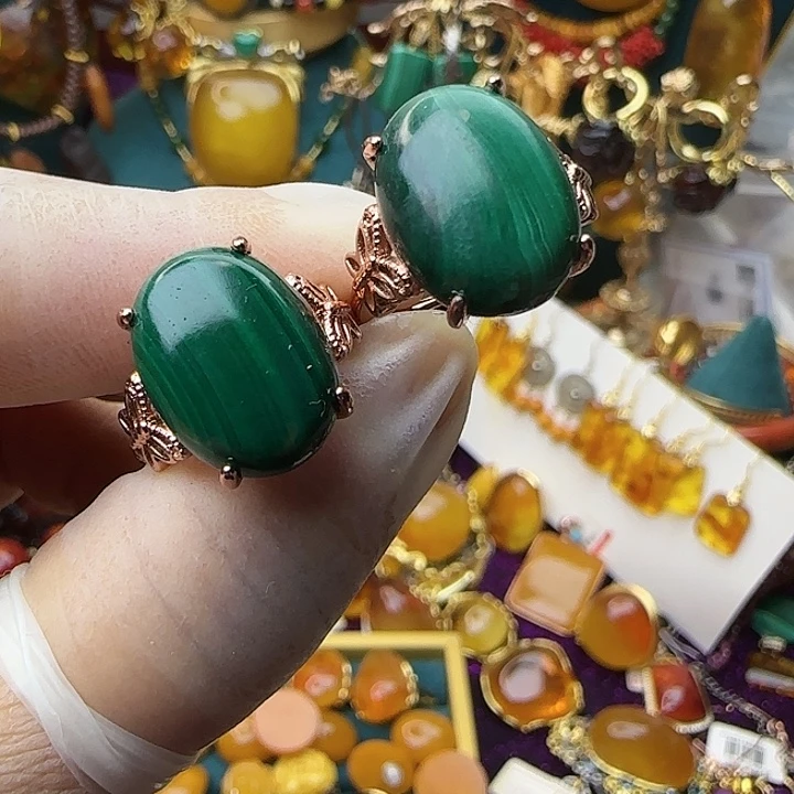 琥珀银S925镀金镶嵌戒指