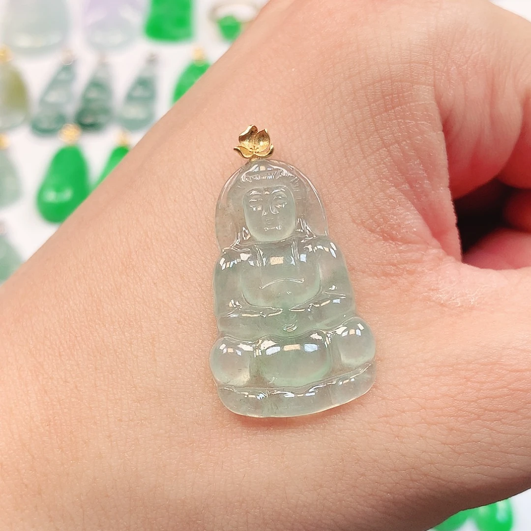 翡翠18K金镶嵌吊坠(不含链)