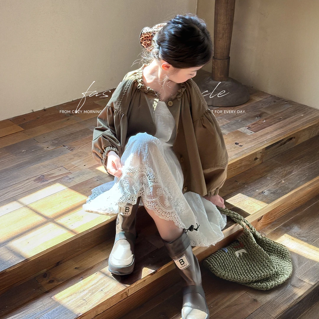 【法式氛围】蓝小爸童装女童森系花边外套春季新款灯笼袖宝宝