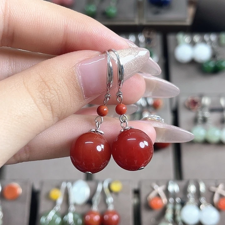 玛瑙/玉髓耳饰银S925镶嵌12左右
