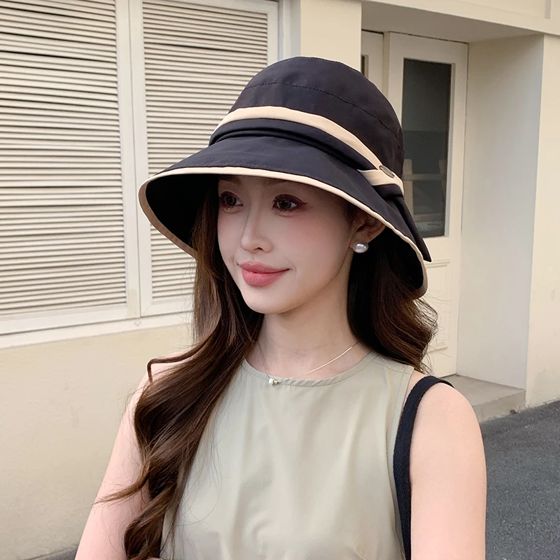 新款渔夫帽女高级夏季休闲百搭遮阳帽遮脸防晒早春时尚优雅盆帽子