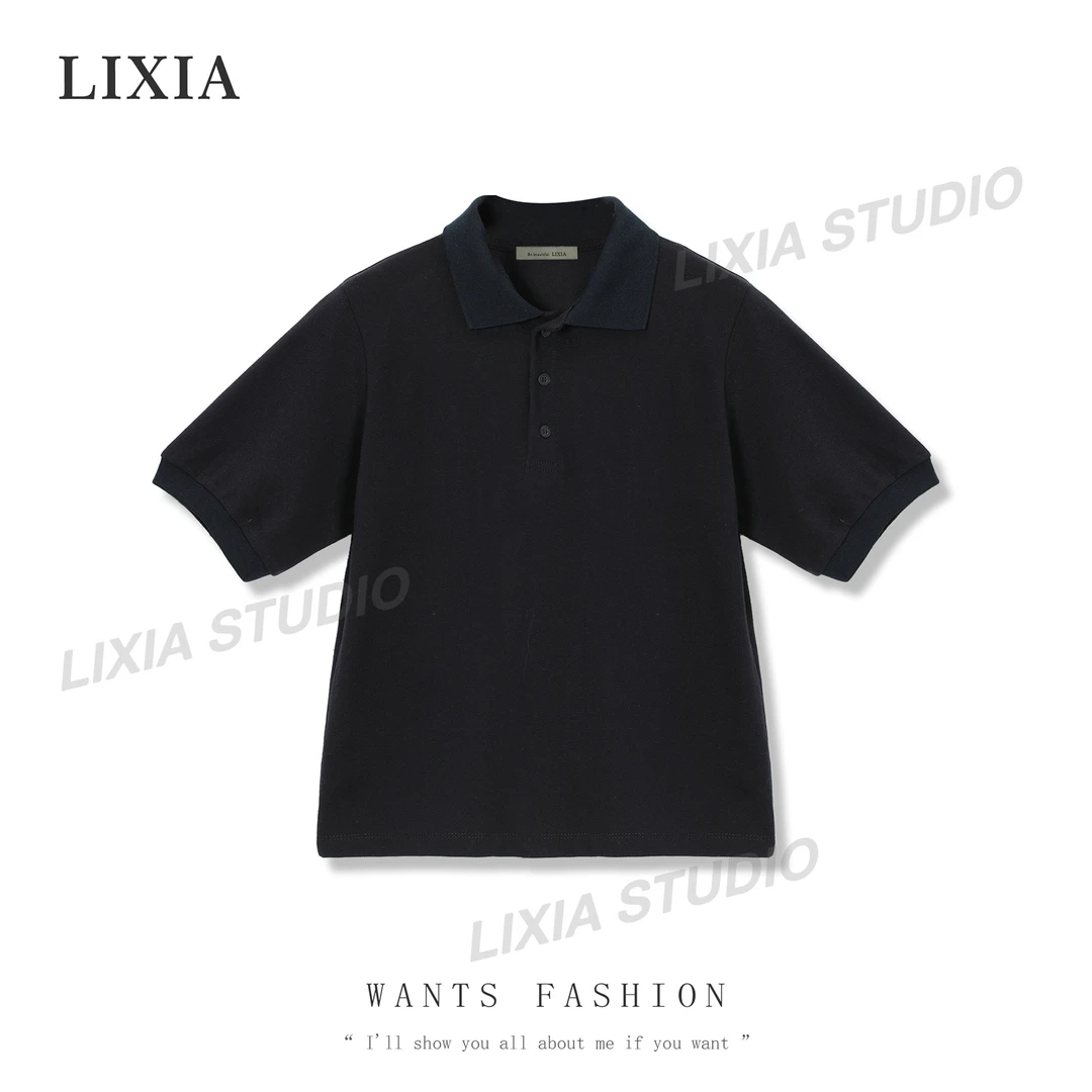 LIXIA【小浣熊】时尚休闲纯色百搭翻领T恤-3684