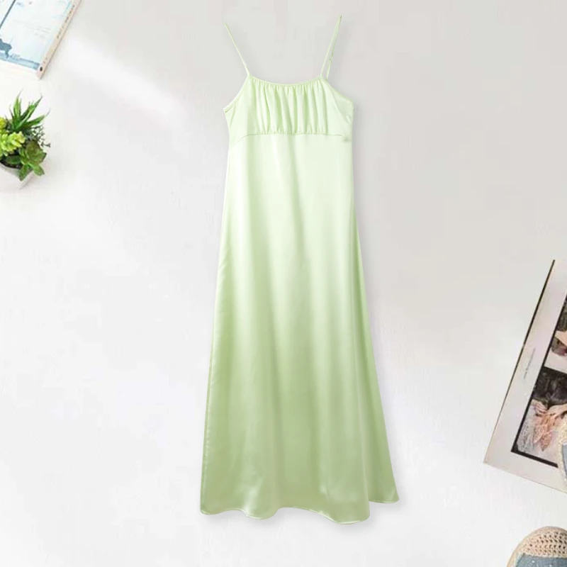 春夏女士纯色家居裙长款睡裙吊带可调节舒适亲肤00514简约休闲