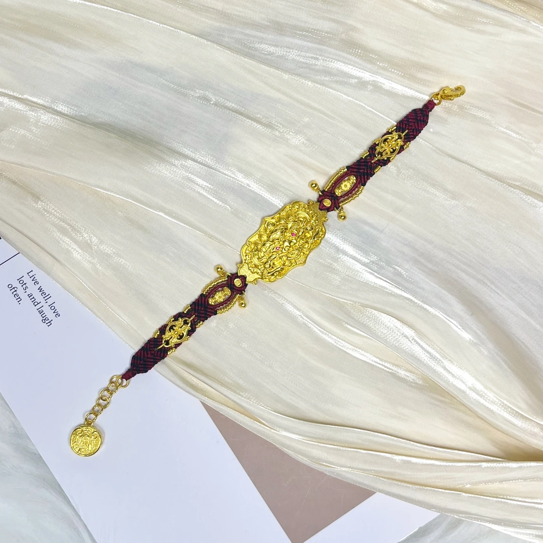 足金999【支巴扎】錾刻编绳手牌19.47克