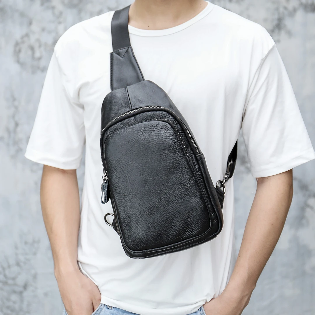 新款男士胸包真皮户外休闲时尚斜挎包男生潮包头层牛皮单肩