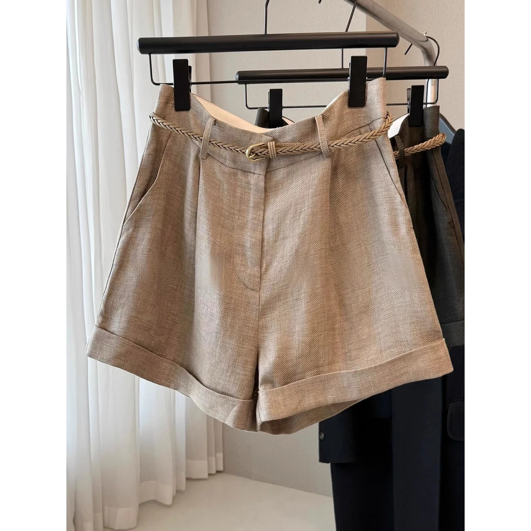 一眼就喜欢上了！老钱风随性翻边短裤女夏季高腰显腿长a字阔腿裤子