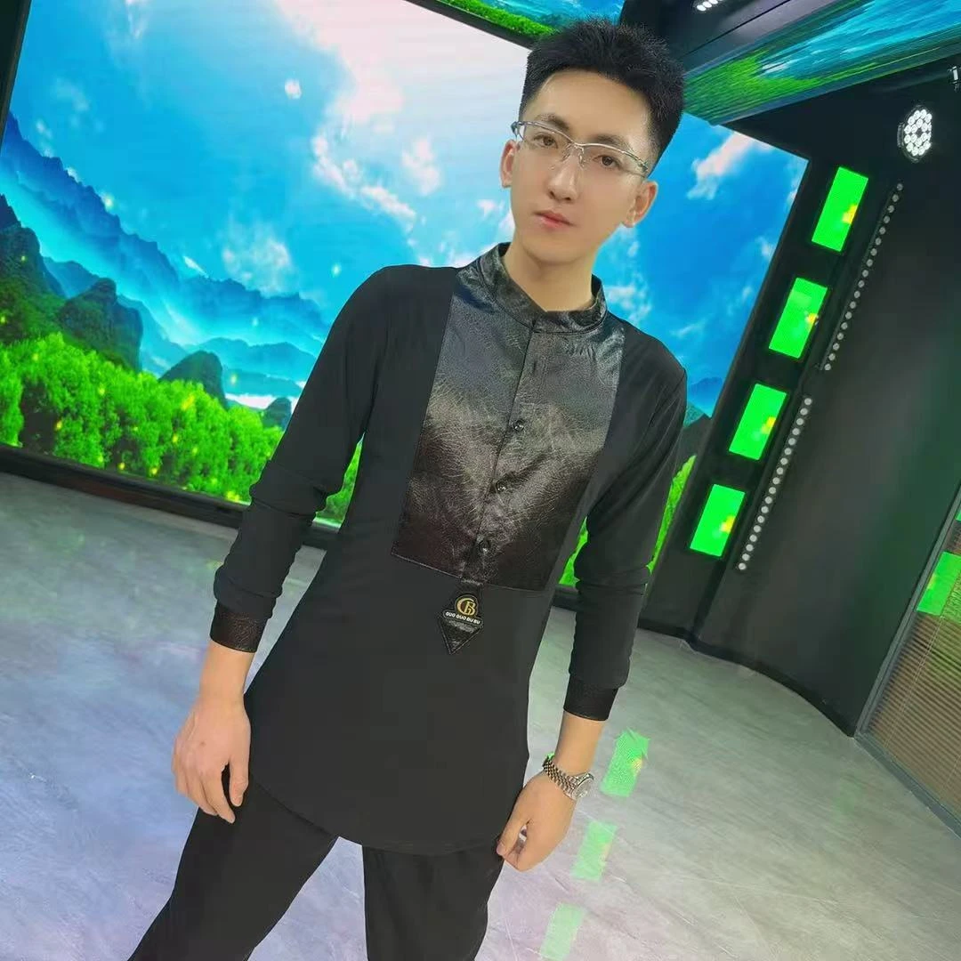 8603男士拼接舞服上衣