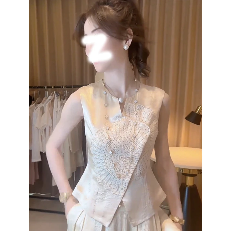 新中式国风纯色提花无袖马甲女装夏季2025新款小个子气质百搭上衣